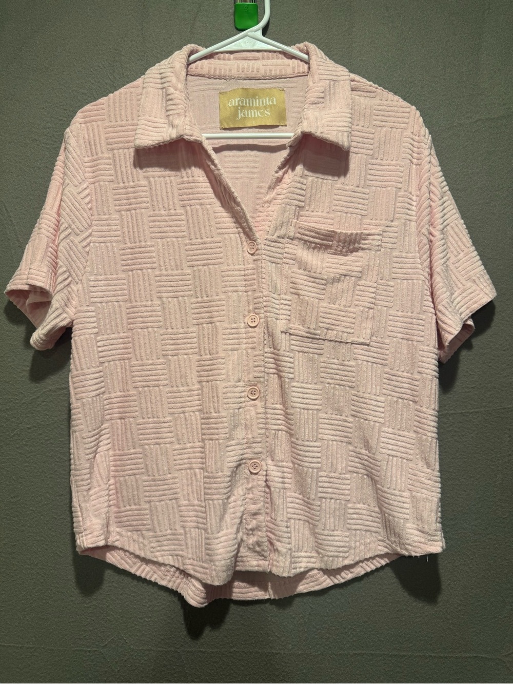 Araminta James Women's Light Pink Short Sleeve Terry Button-Down Shirt
